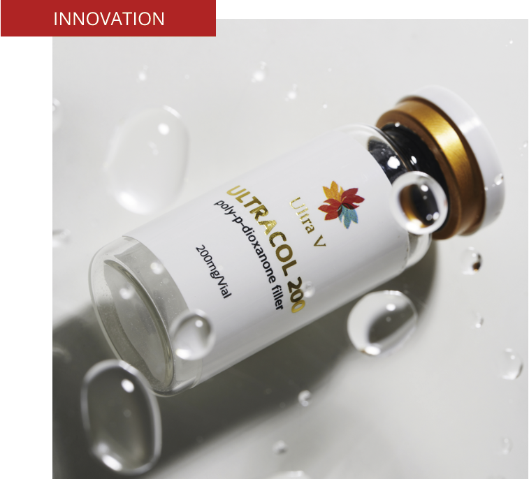 Flacon d’Ultracol, inducteur tissulaire à base de PDO micronisé utilisé en médecine esthétique